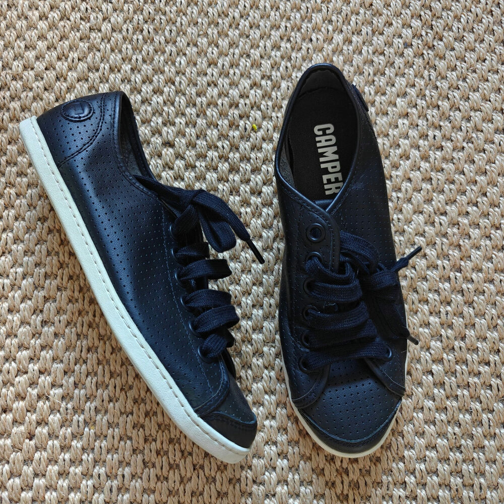 Camper Uno Black Perforated Leather Low Top Sneakers EU 37 US 7 EUC